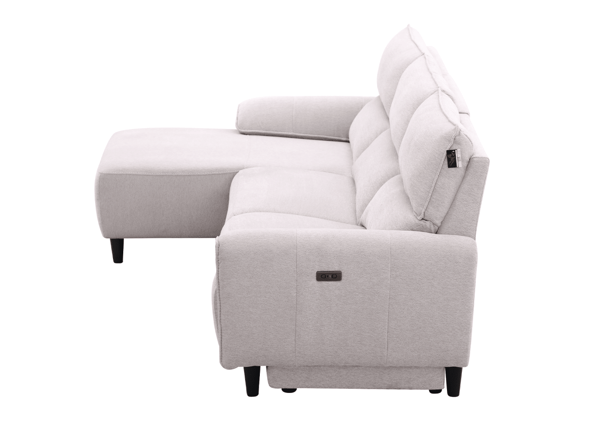 Canapé d’angle relax électrique en tissu beige LUDMILA - Angle gauche