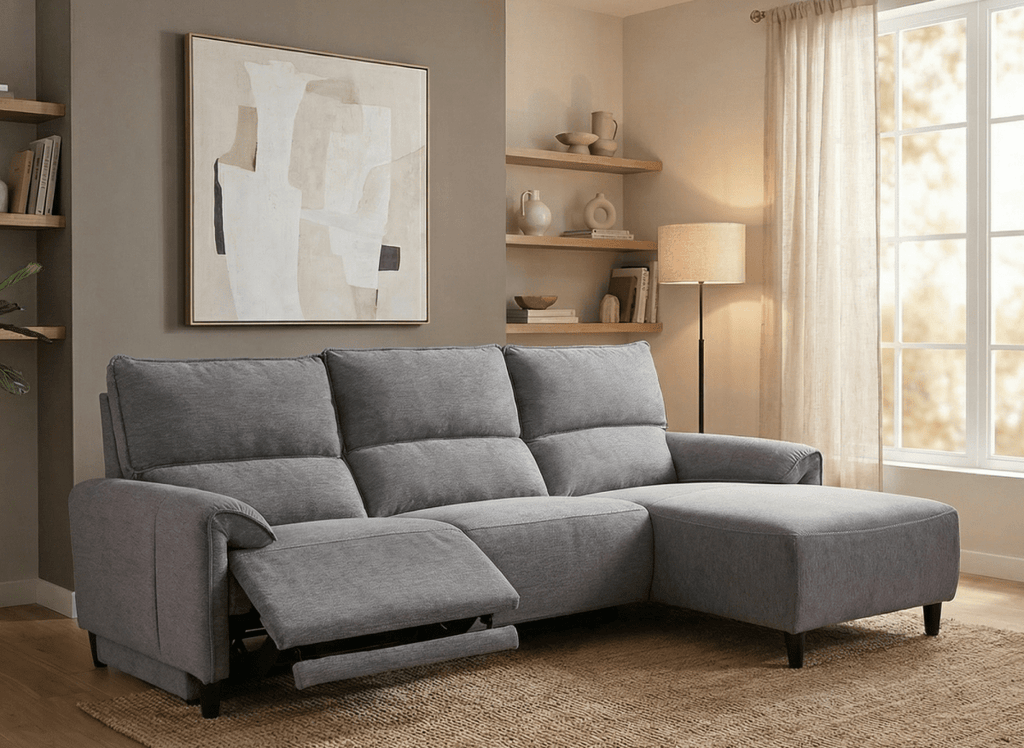 Canapé d’angle relax électrique en tissu gris foncé LUDMILA - Angle droit