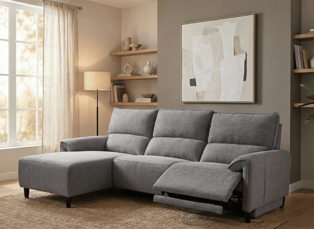 Canapé d’angle relax électrique en tissu gris foncé LUDMILA - Angle gauche