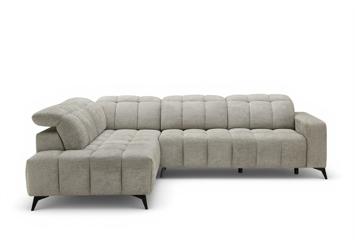 Canapé d'angle relax électrique en velours chiné beige ALVAR - Angle gauche
