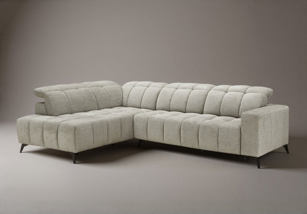 Canapé d'angle relax électrique en velours chiné beige ALVAR - Angle gauche