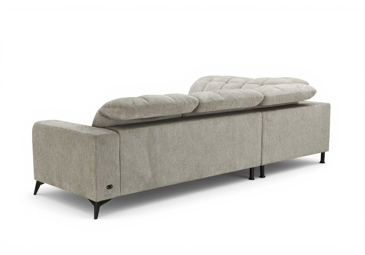 Canapé d'angle relax électrique en velours chiné beige ALVAR - Angle gauche