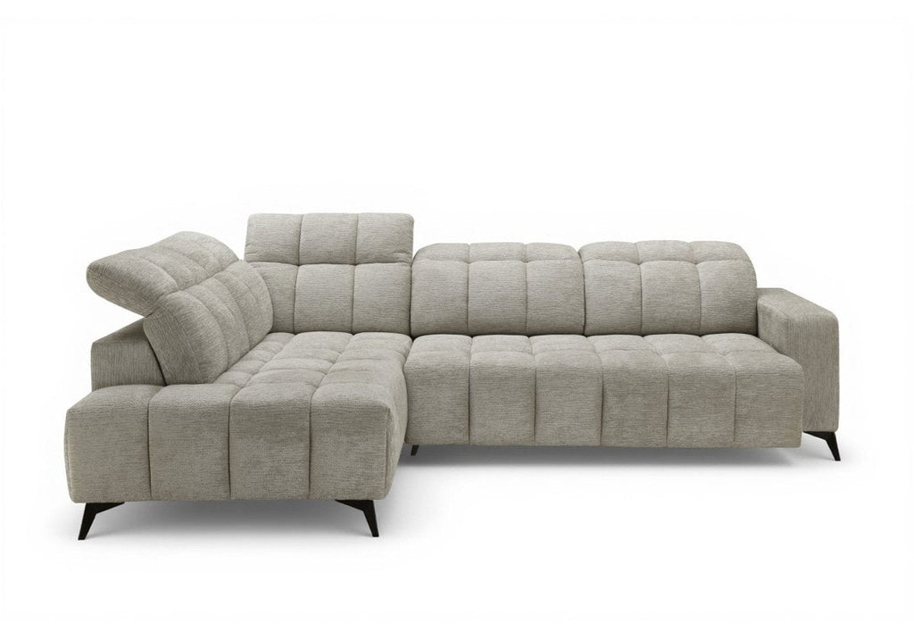 Canapé d'angle relax électrique en velours chiné beige ALVAR - Angle gauche