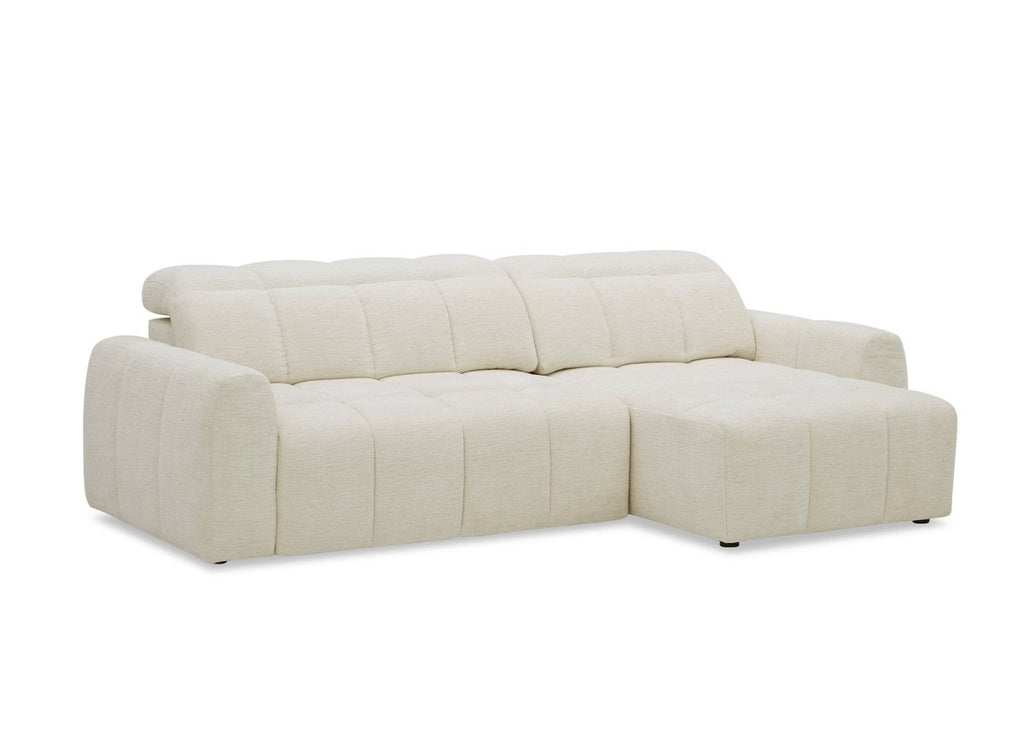 Canapé d'angle relax électrique en velours chiné beige DANIA -Angle droit