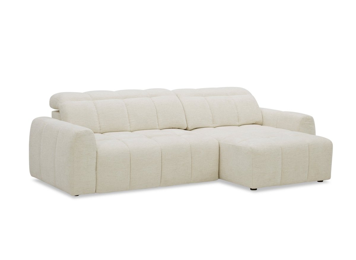 Canapé d'angle relax électrique en velours chiné beige DANIA -Angle droit