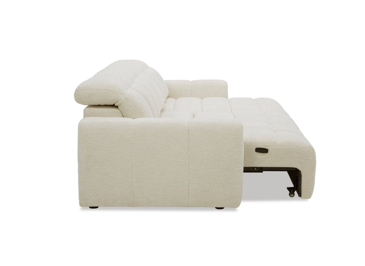 Canapé d'angle relax électrique en velours chiné beige DANIA -Angle droit