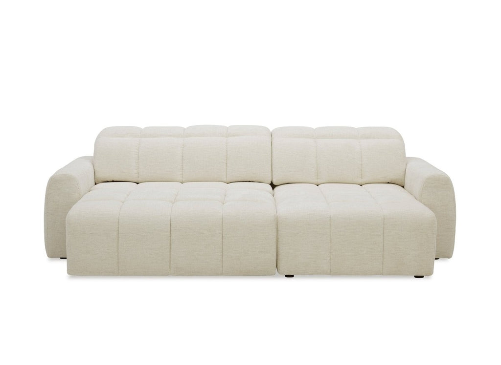 Canapé d'angle relax électrique en velours chiné beige DANIA -Angle droit
