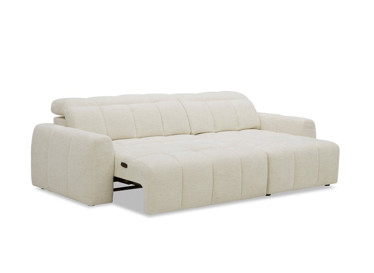 Canapé d'angle relax électrique en velours chiné beige DANIA -Angle droit