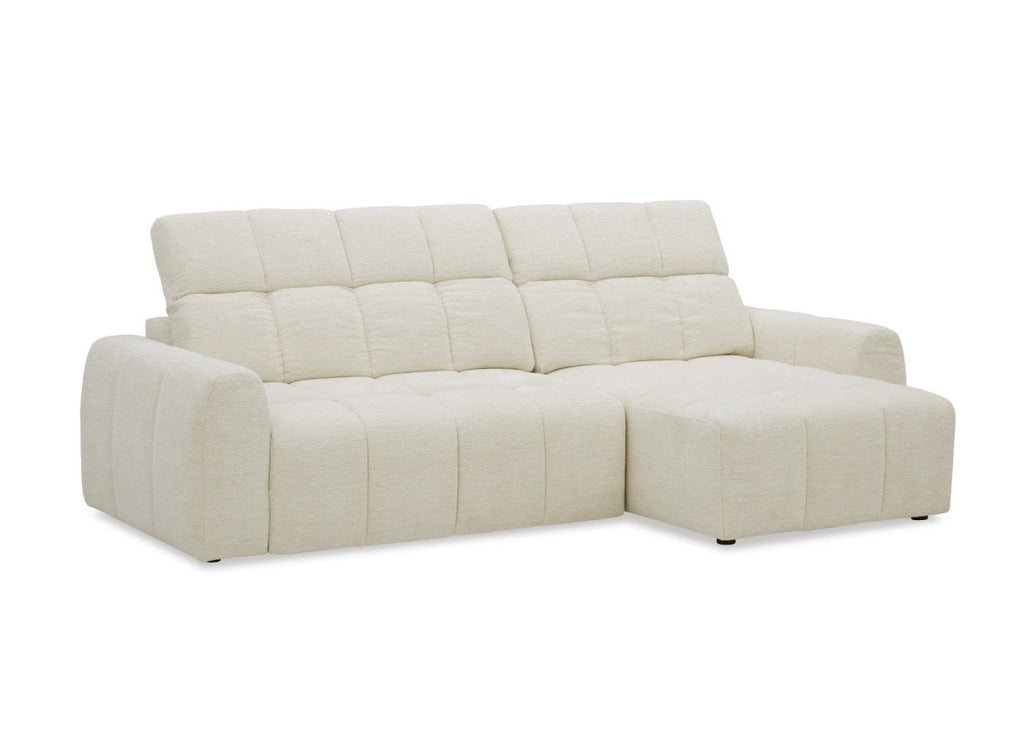Canapé d'angle relax électrique en velours chiné beige DANIA -Angle droit