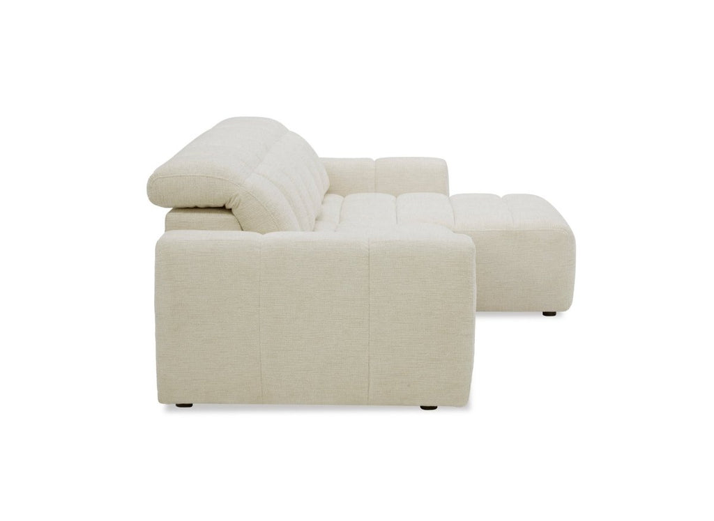 Canapé d'angle relax électrique en velours chiné beige DANIA -Angle droit