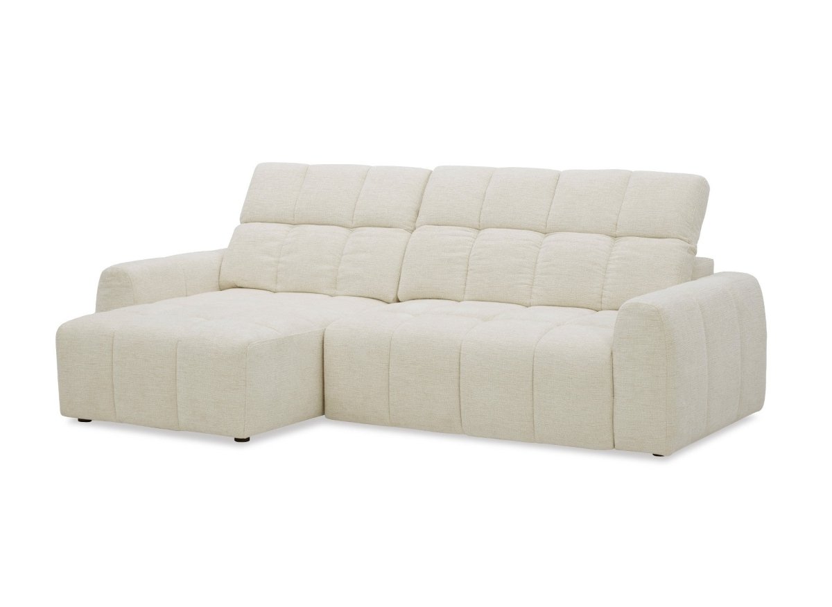 Canapé d'angle relax électrique en velours chiné beige DANIA -Angle gauche