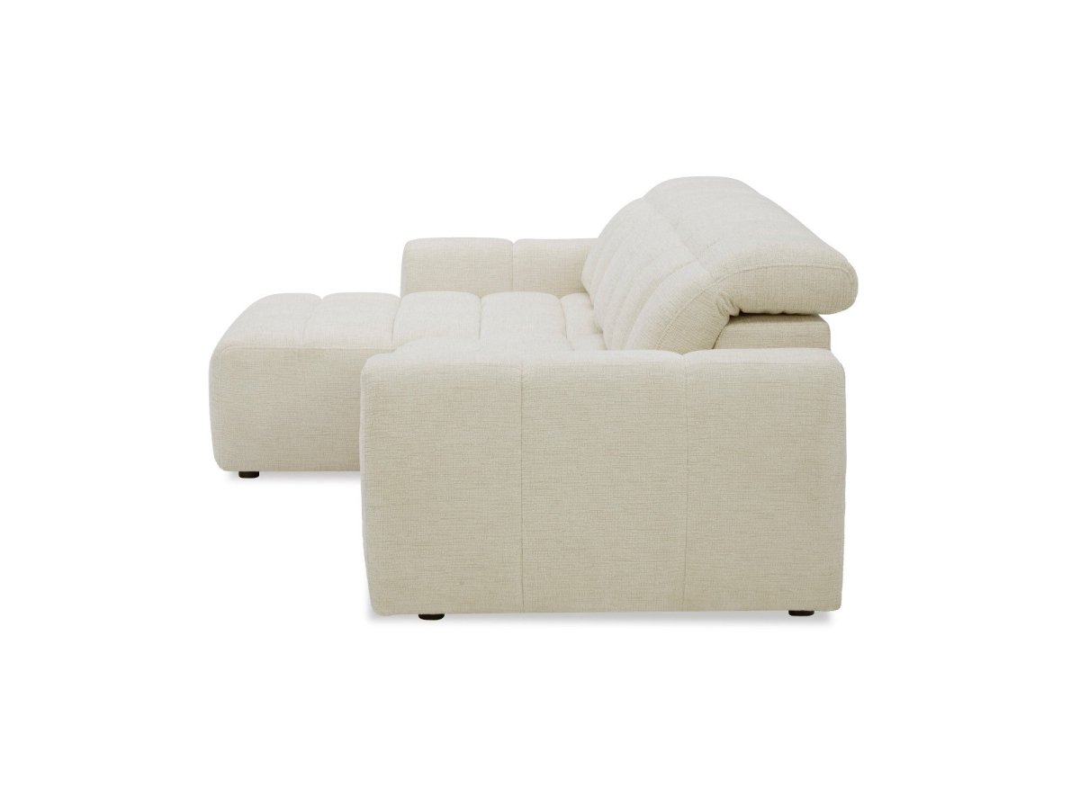 Canapé d'angle relax électrique en velours chiné beige DANIA -Angle gauche