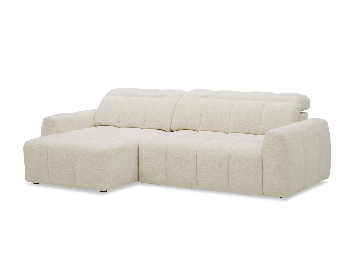 Canapé d'angle relax électrique en velours chiné beige DANIA -Angle gauche
