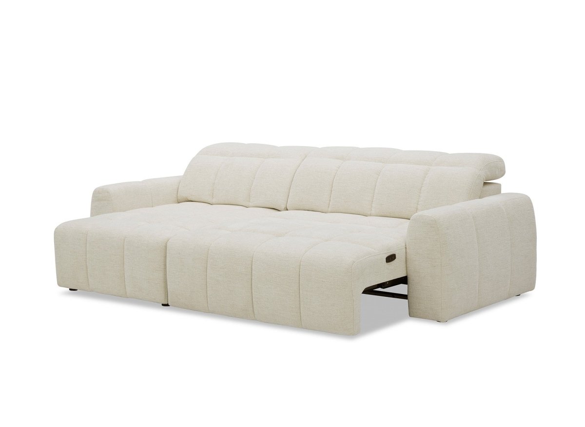 Canapé d'angle relax électrique en velours chiné beige DANIA -Angle gauche