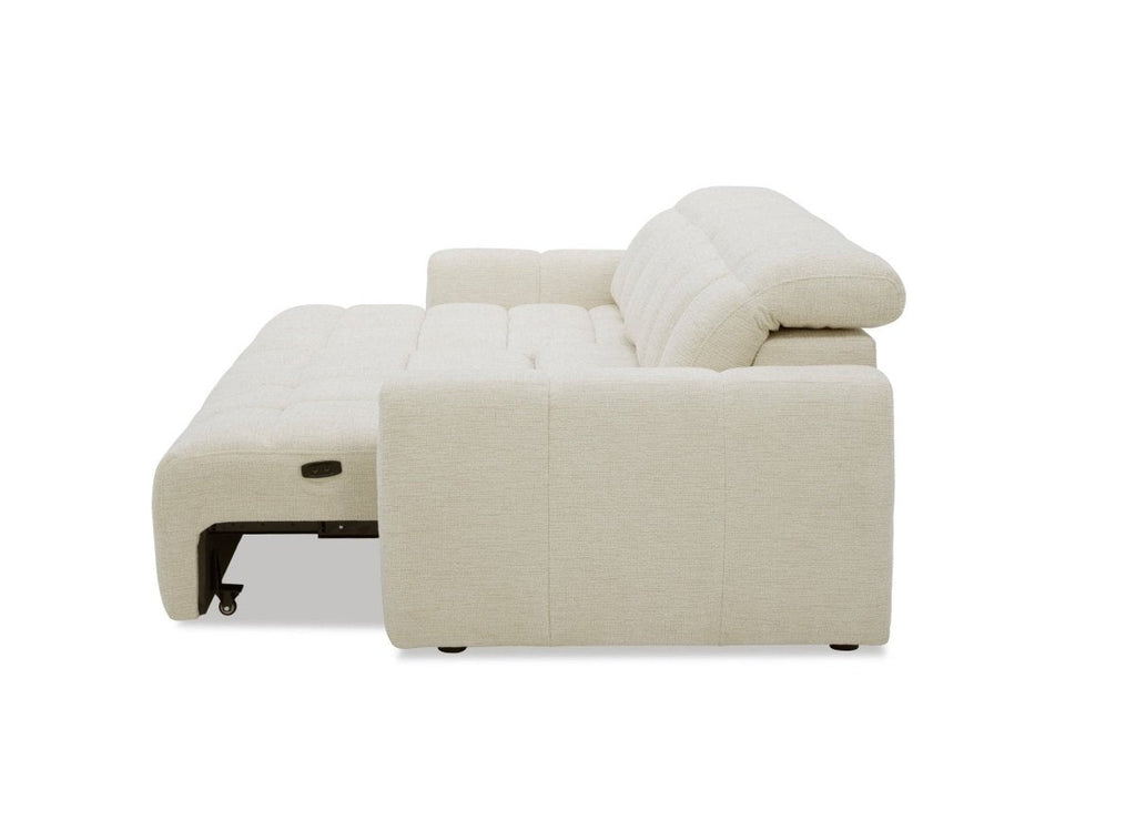 Canapé d'angle relax électrique en velours chiné beige DANIA -Angle gauche
