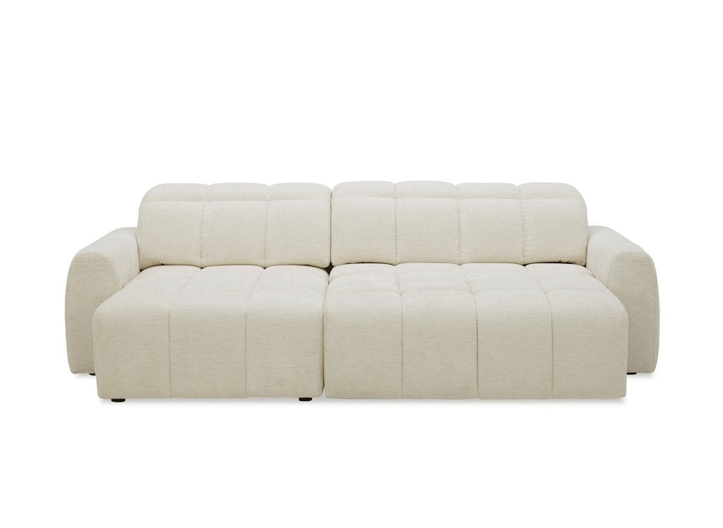 Canapé d'angle relax électrique en velours chiné beige DANIA -Angle gauche