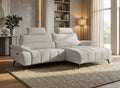 Canapé d’angle relax électrique en velours chiné beige LYANA - Angle droit