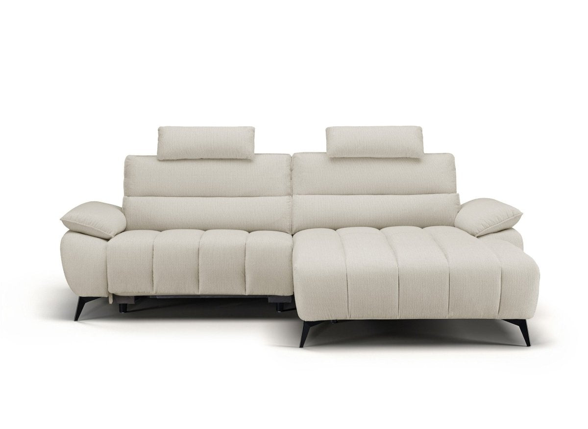 Canapé d’angle relax électrique en velours chiné beige LYANA - Angle droit