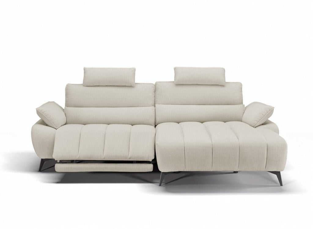 Canapé d’angle relax électrique en velours chiné beige LYANA - Angle droit