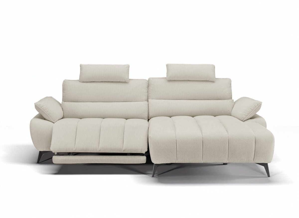 Canapé d’angle relax électrique en velours chiné beige LYANA - Angle droit