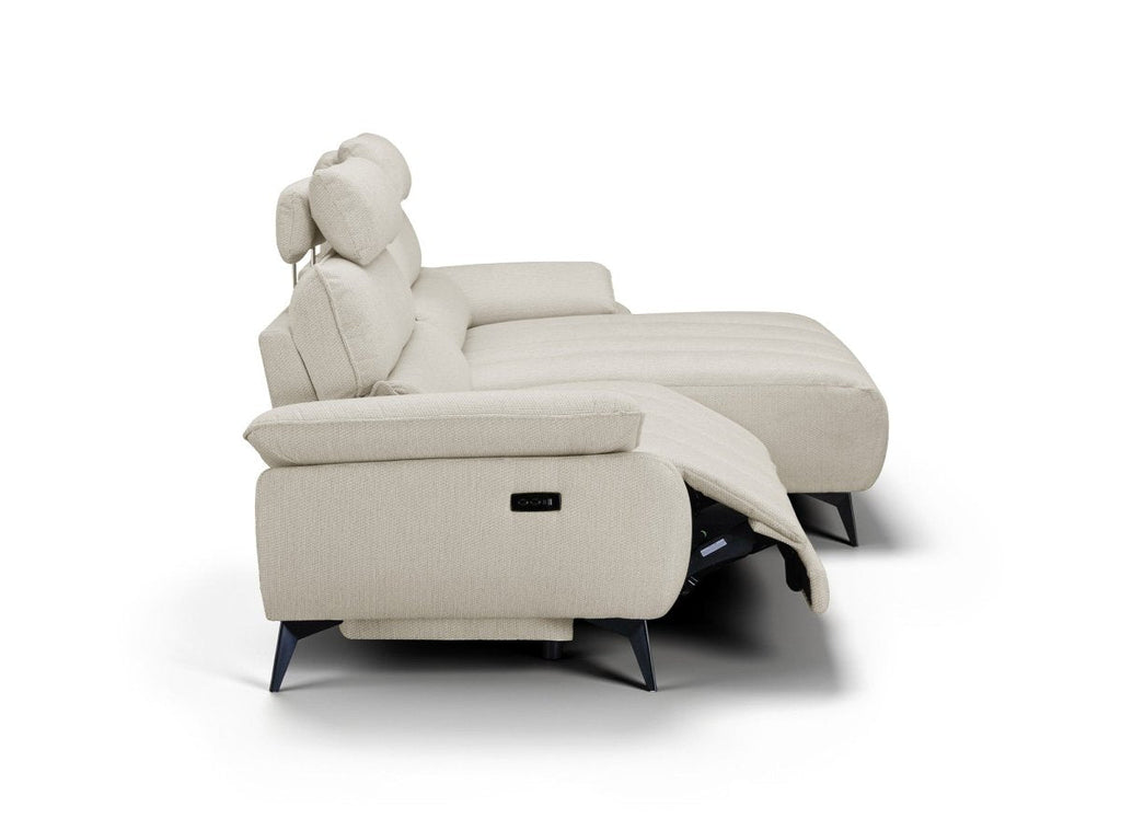Canapé d’angle relax électrique en velours chiné beige LYANA - Angle droit
