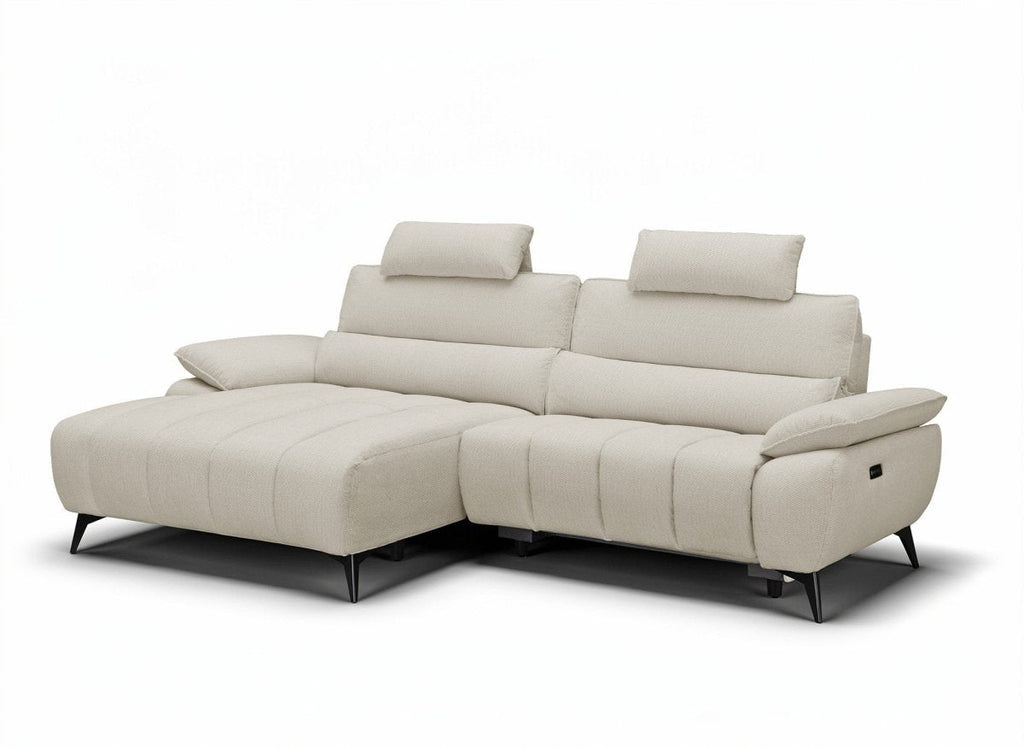Canapé d’angle relax électrique en velours chiné beige LYANA - Angle gauche