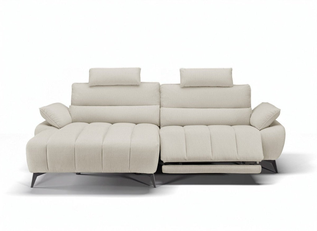 Canapé d’angle relax électrique en velours chiné beige LYANA - Angle gauche