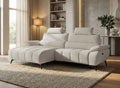 Canapé d’angle relax électrique en velours chiné beige LYANA - Angle gauche