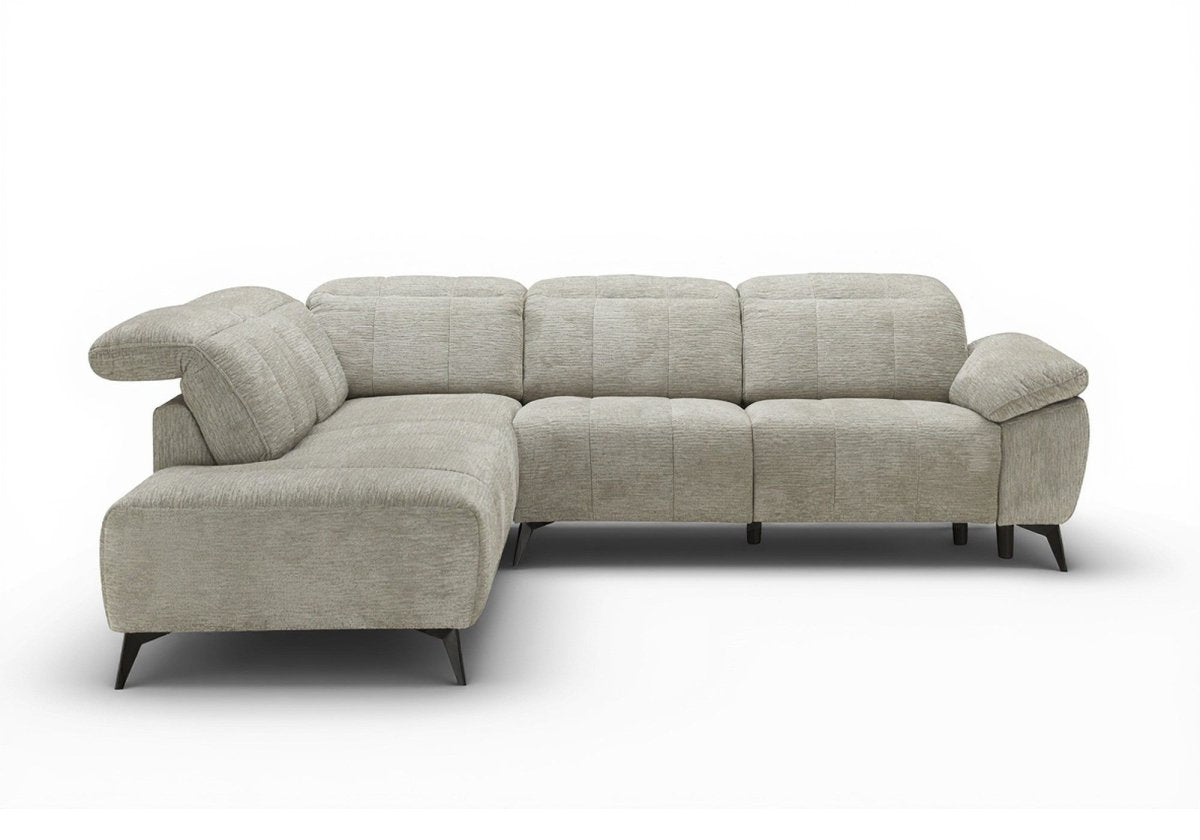 Canapé d'angle relax électrique en velours chiné beige SOLINA - Angle gauche