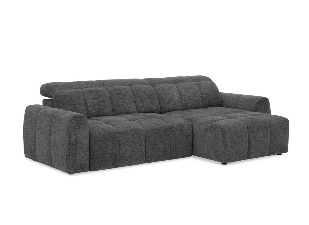 Canapé d'angle relax électrique en velours chiné gris DANIA -Angle droit