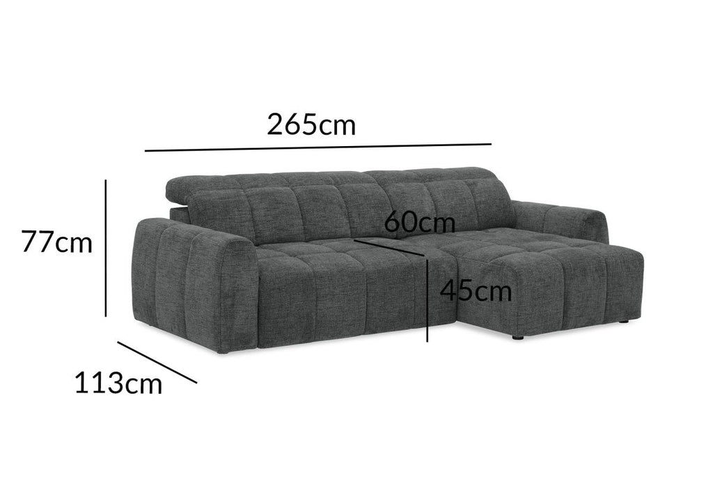 Canapé d'angle relax électrique en velours chiné gris DANIA -Angle droit