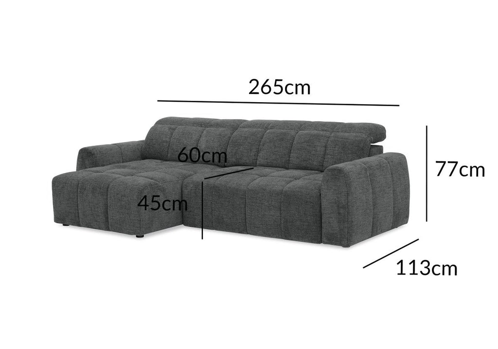 Canapé d'angle relax électrique en velours chiné gris DANIA -Angle gauche