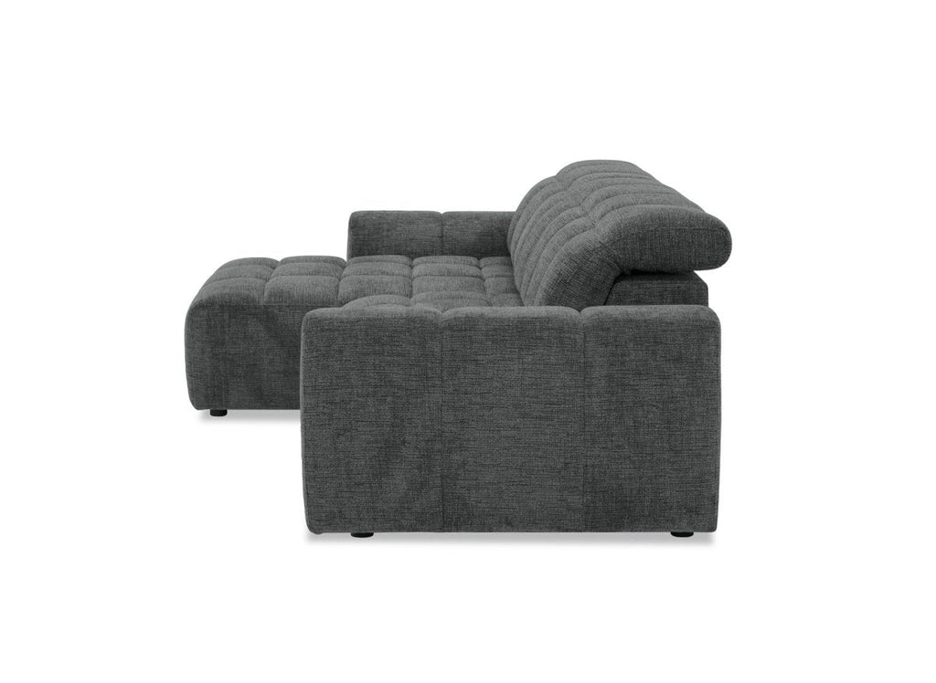 Canapé d'angle relax électrique en velours chiné gris DANIA -Angle gauche