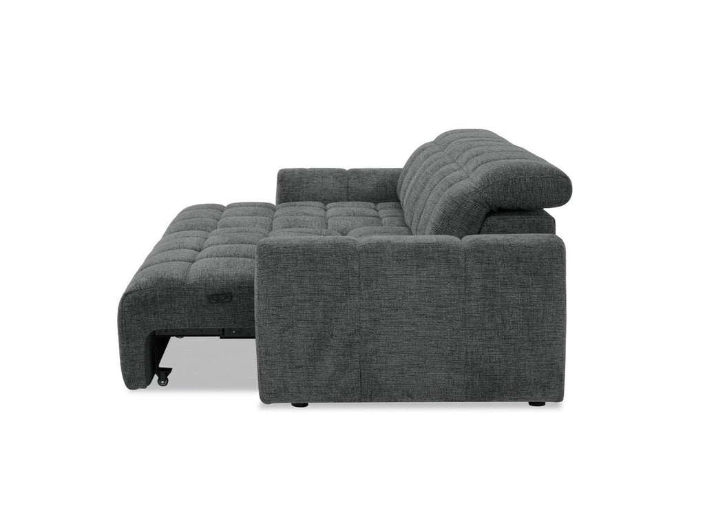Canapé d'angle relax électrique en velours chiné gris DANIA -Angle gauche