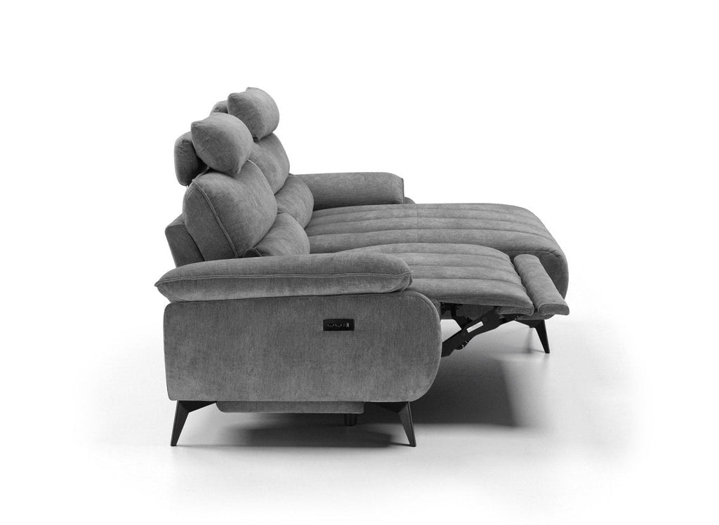Canapé d’angle relax électrique en velours chiné gris LYANA - Angle droit