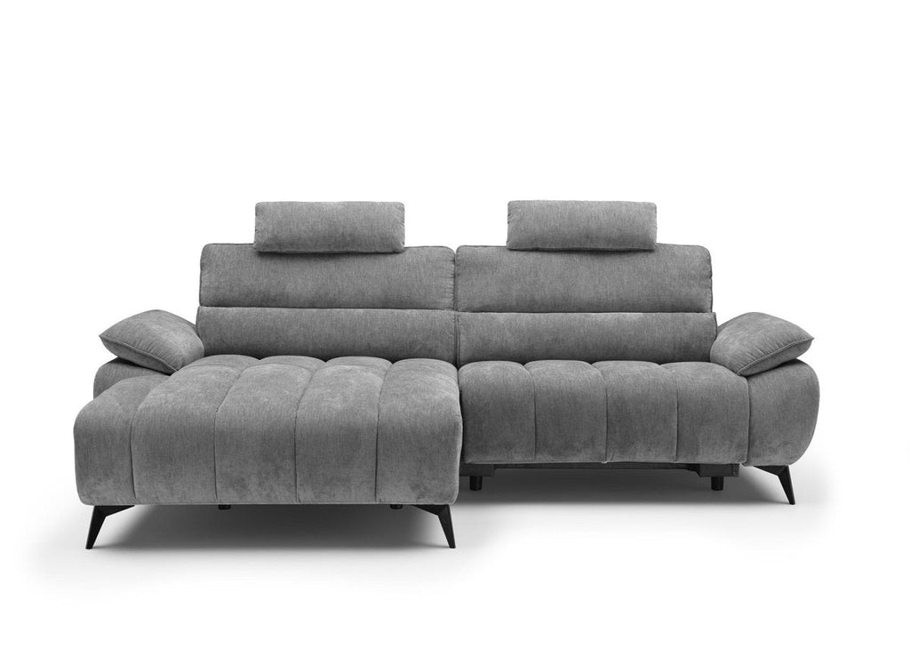 Canapé d’angle relax électrique en velours chiné gris LYANA - Angle gauche