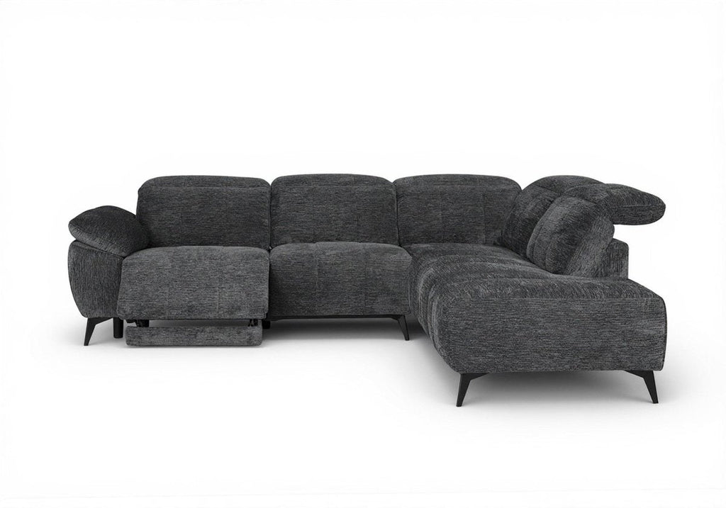Canapé d'angle relax électrique en velours chiné gris SOLINA - Angle droit