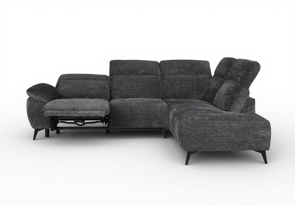 Canapé d'angle relax électrique en velours chiné gris SOLINA - Angle droit