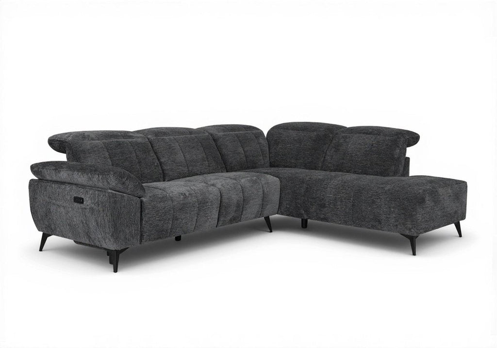 Canapé d'angle relax électrique en velours chiné gris SOLINA - Angle droit