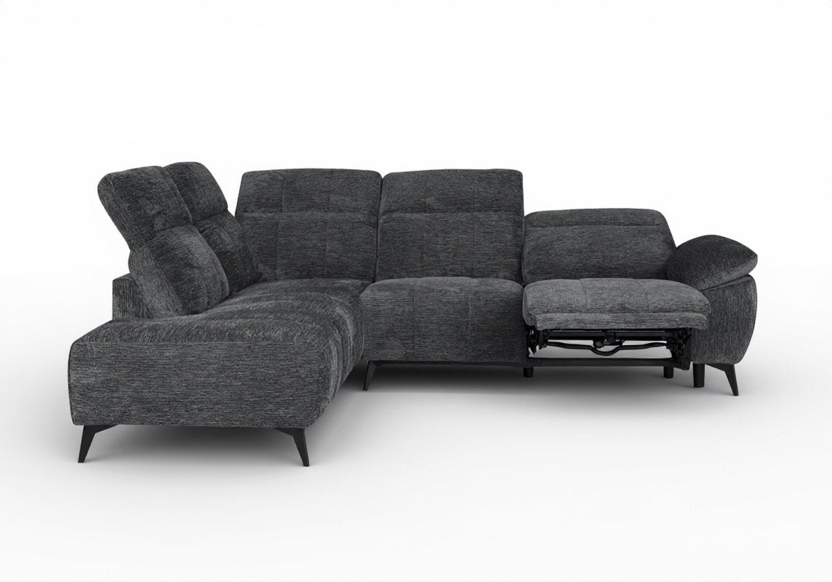 Canapé d'angle relax électrique en velours chiné gris SOLINA - Angle gauche