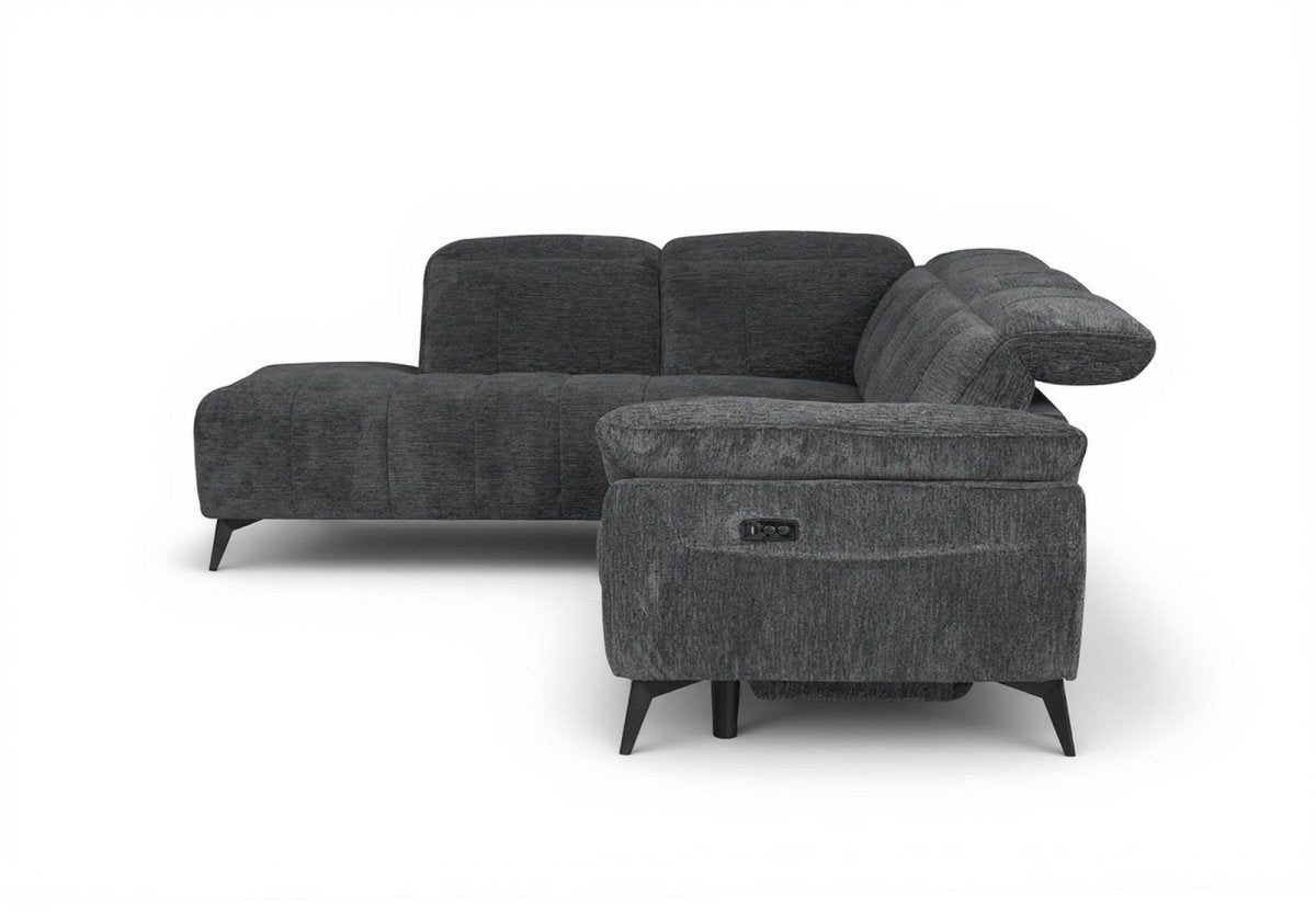 Canapé d'angle relax électrique en velours chiné gris SOLINA - Angle gauche