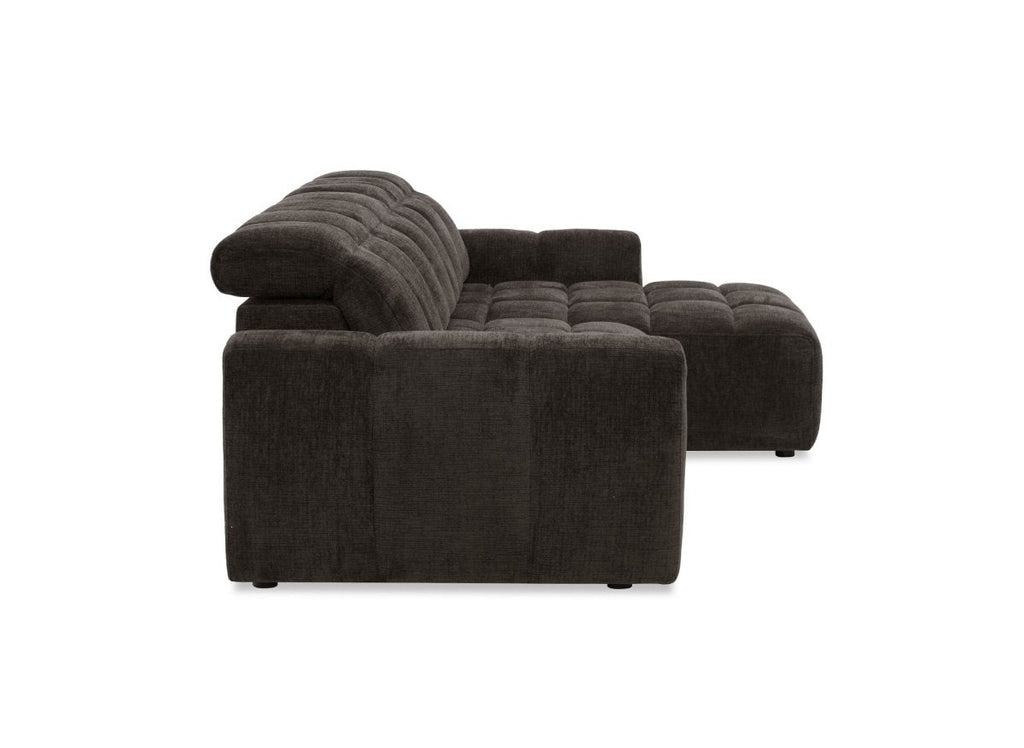 Canapé d'angle relax électrique en velours chiné marron DANIA -Angle droit
