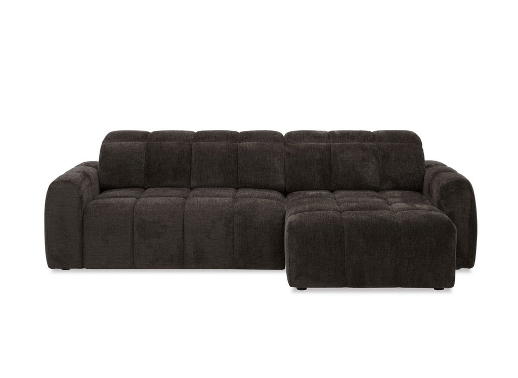 Canapé d'angle relax électrique en velours chiné marron DANIA -Angle droit
