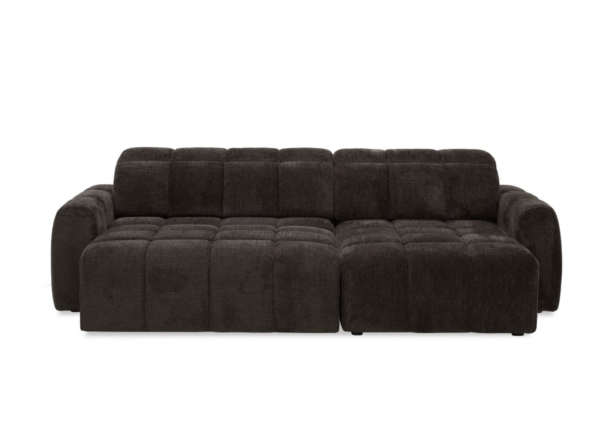 Canapé d'angle relax électrique en velours chiné marron DANIA -Angle droit