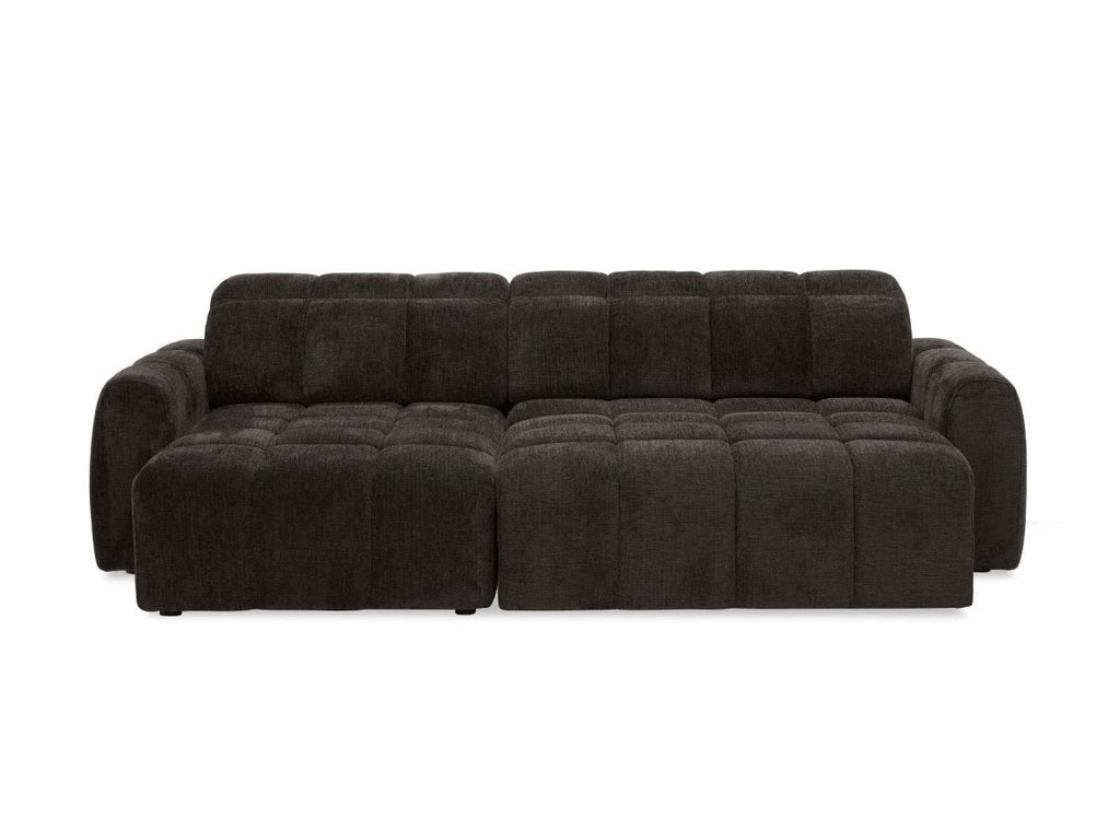 Canapé d'angle relax électrique en velours chiné marron DANIA -Angle gauche