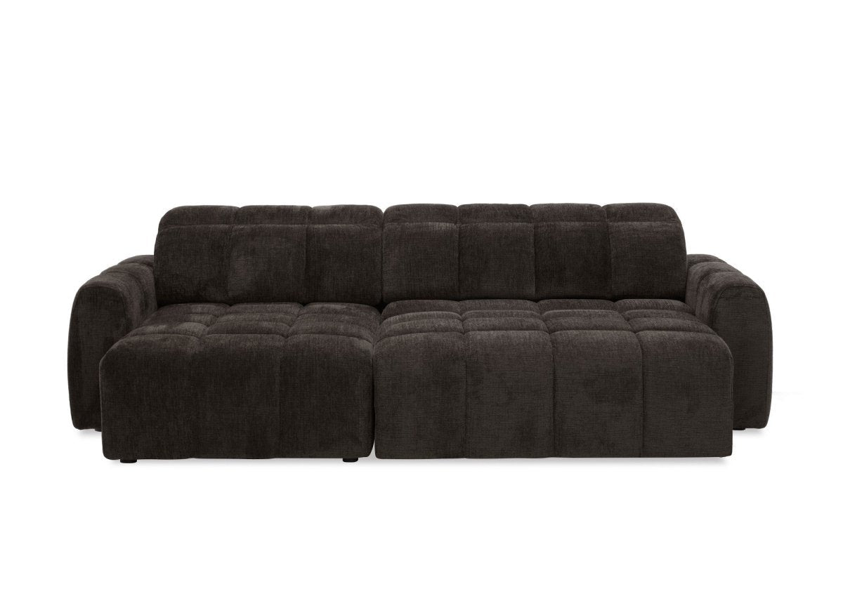 Canapé d'angle relax électrique en velours chiné marron DANIA -Angle gauche
