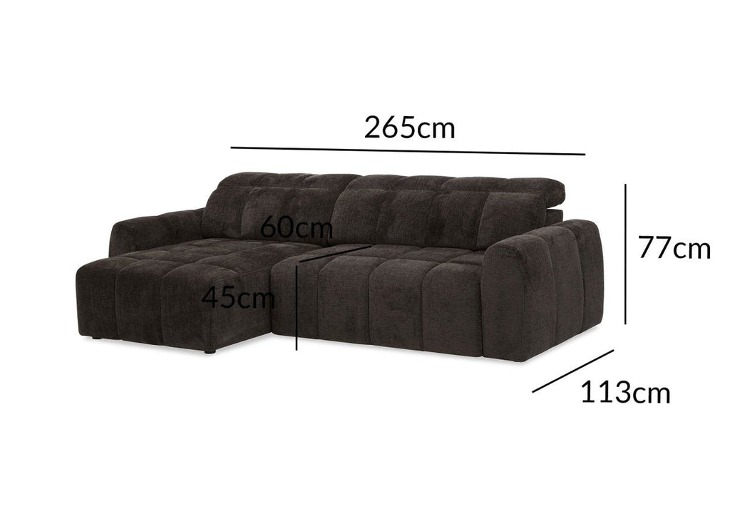 Canapé d'angle relax électrique en velours chiné marron DANIA -Angle gauche