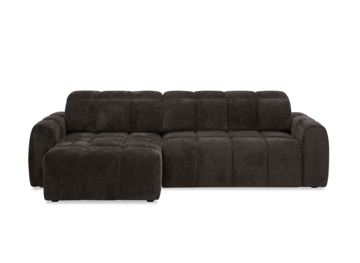 Canapé d'angle relax électrique en velours chiné marron DANIA -Angle gauche