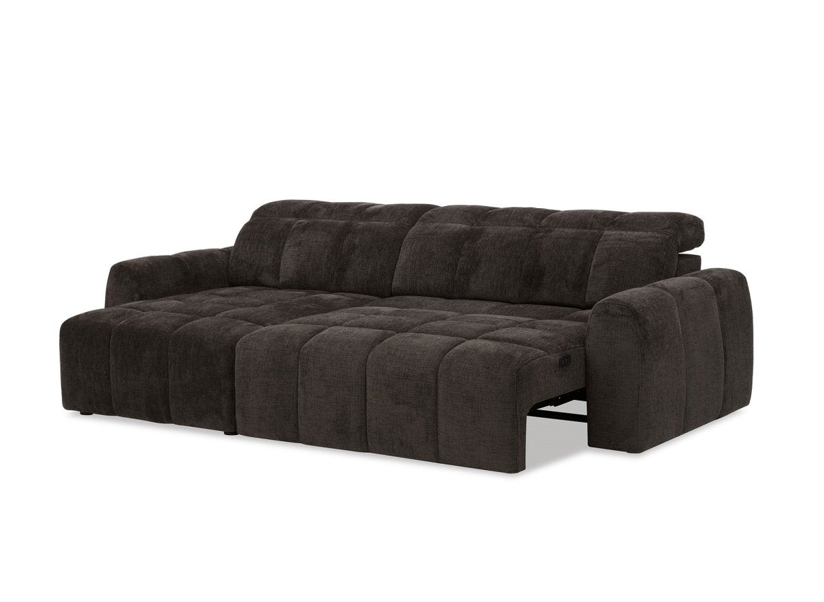 Canapé d'angle relax électrique en velours chiné marron DANIA -Angle gauche
