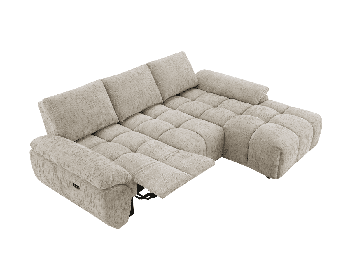 Canapé d’angle relax électrique en velours chiné taupe ALPES - Angle droit